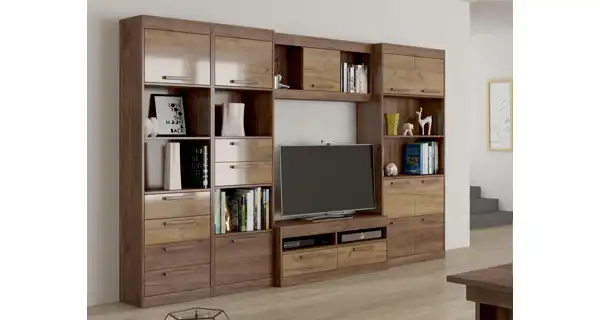 Regál GATTON s dvířky, craft tobaco/craft zlatý