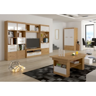 Regál GATTON s dvířky, dub artisan/bílý lesk