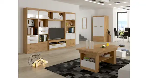 Regál GATTON s dvířky, dub artisan/bílý lesk