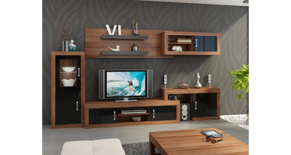 Regál GOUDINI 4, švestka wallis/černý lesk, 5 let záruka