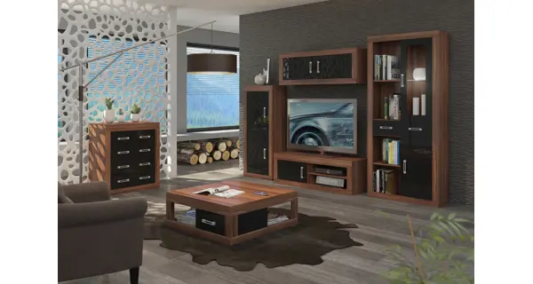 Regál GOUDINI 5, švestka wallis/černý lesk