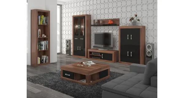 Regál GOUDINI 8, švestka wallis/černý lesk