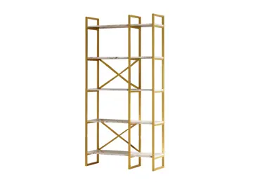 Regál HELRIS, bílý mramor/zlatá