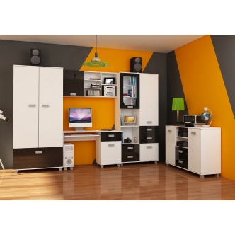 Regál KEATING, bílý/černý lesk, 5 let záruka