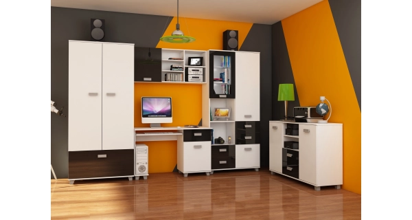 Regál KEATING, bílý/černý lesk, 5 let záruka