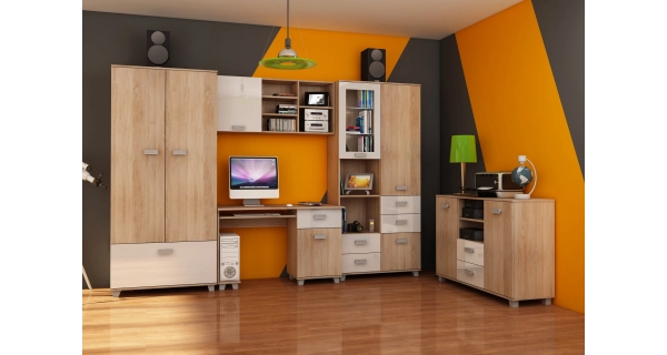 Regál KEATING, dub sonoma/bílý lesk, 5 let záruka