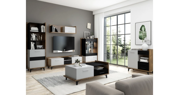 Regál KNUT 1D, dub burgundský/bílá/černá, 5 let záruka