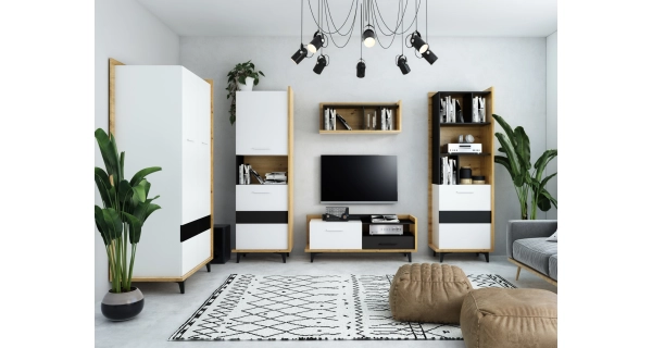 Regál KNUT 2D, dub artisan/bílá/černá, 5 let záruka