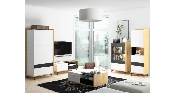 Regál KNUT 2D, dub artisan/bílá/černá, 5 let záruka