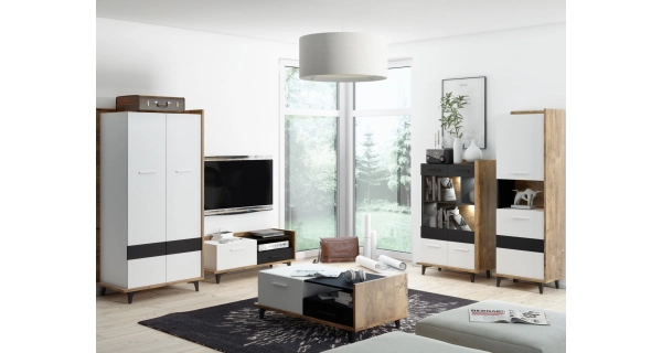 Regál KNUT 2D, dub burgundský/bílá/černá, 5 let záruka