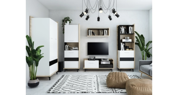 Regál KNUT 2D, dub sonoma/bílá/černá, 5 let záruka