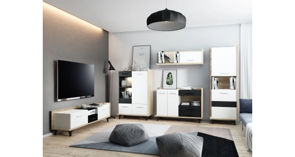 Regál KNUT 2D, dub sonoma/bílá/černá, 5 let záruka