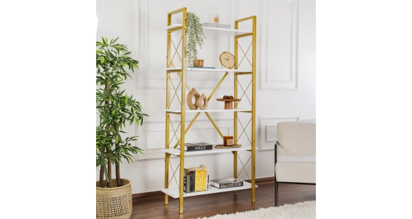 Regál LANTERON, bílá/zlatá