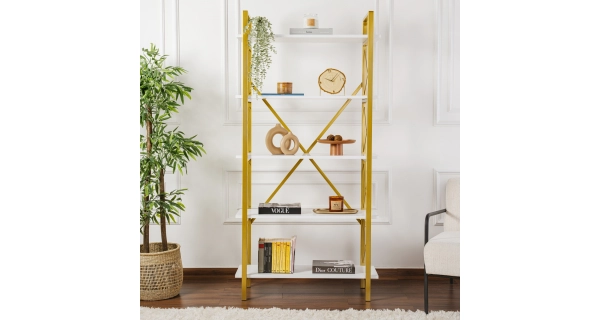 Regál LANTERON, bílá/zlatá