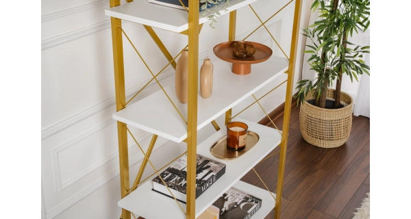 Regál LANTERON, bílá/zlatá