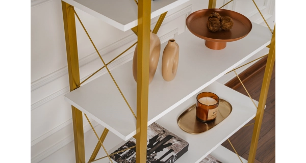 Regál LANTERON, bílá/zlatá