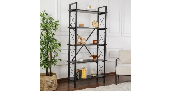 Regál LANTERON, černé dřevo/černá