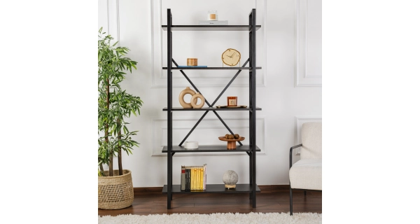 Regál LANTERON, černé dřevo/černá