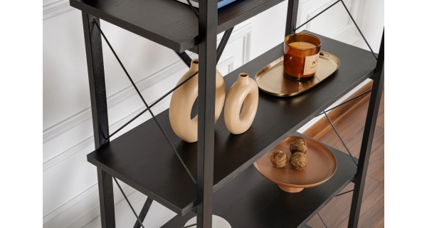 Regál LANTERON, černé dřevo/černá