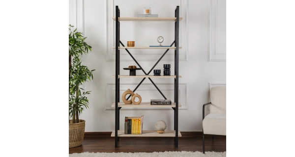 Regál LANTERON, travertin/černá