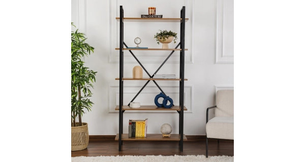 Regál LANTERON, vlašský ořech/černá