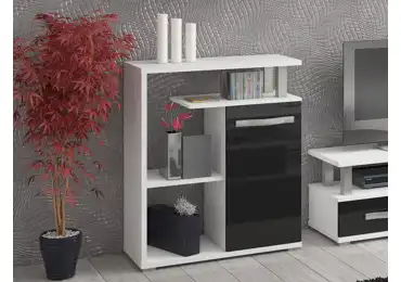 Regál LEHUA 1D, bílá/černý lesk