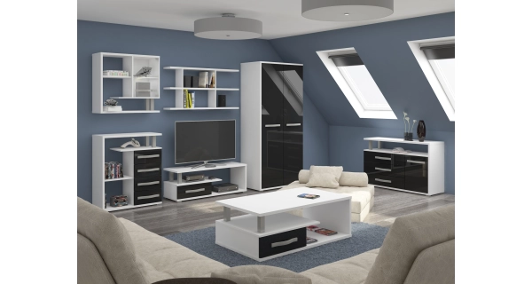 Regál LEHUA 4S, bílá/černý lesk, 5 let záruka