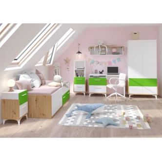 Regál LEPON 45N, dub artisan/bílá/zelená