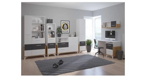 Regál LEPON 45S, dub artisan/bílá/grafit, 5 let záruka