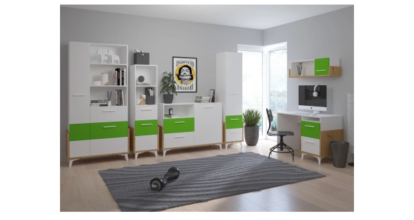 Regál LEPON 45S, dub artisan/bílá/zelená, 5 let záruka