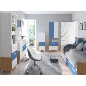 Regál LEPON 45W, dub artisan/bílá/modrá, 5 let záruka