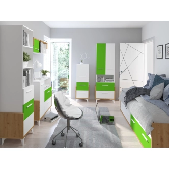 Regál LEPON 45W, dub artisan/bílá/zelená, 5 let záruka