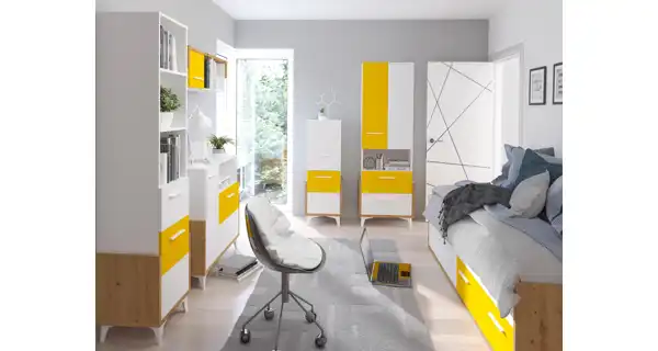 Regál LEPON 45W, dub artisan/bílá/žlutá