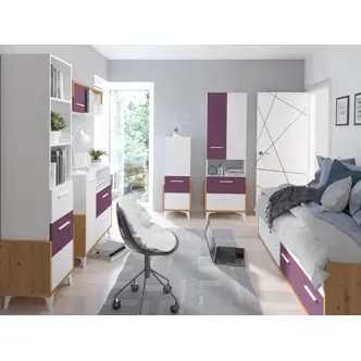 Regál LEPON 65N, dub artisan/bílá/fialová