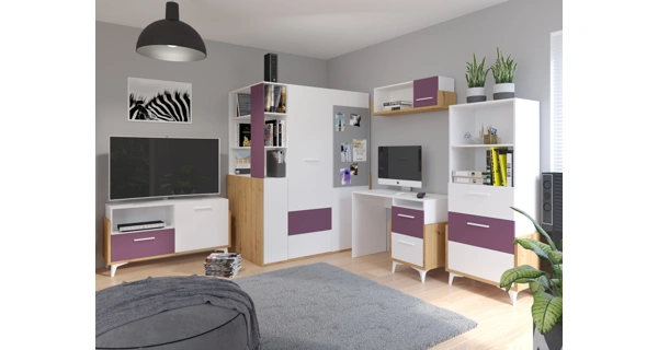 Regál LEPON 65S, dub artisan/bílá/fialová