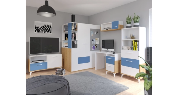 Regál LEPON 65S, dub artisan/bílá/modrá, 5 let záruka