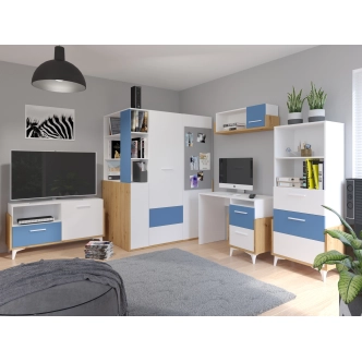 Regál LEPON 65S, dub artisan/bílá/modrá