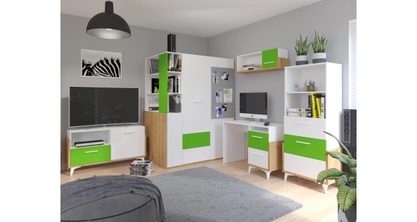 Regál LEPON 65S, dub artisan/bílá/zelená, 5 let záruka