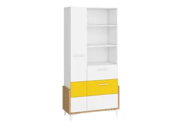 Regál LEPON 95W, dub artisan/bílá/žlutá