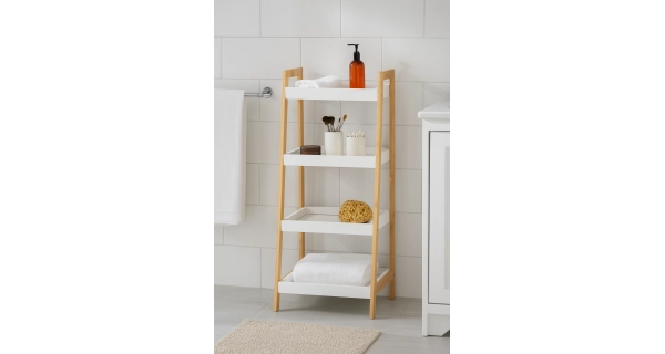 Regál MARIT, bambus/bílá