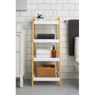 Regál MARIT, bambus/bílá