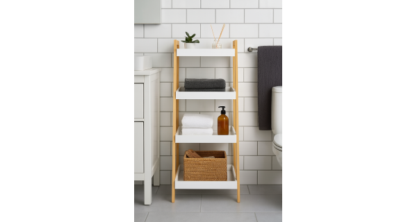 Regál MARIT, bambus/bílá