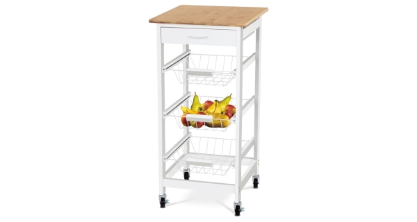 Regál na kolečkách CANDIDA typ 1, bambus/bílá