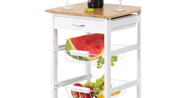 Regál na kolečkách CANDIDA typ 1, bambus/bílá