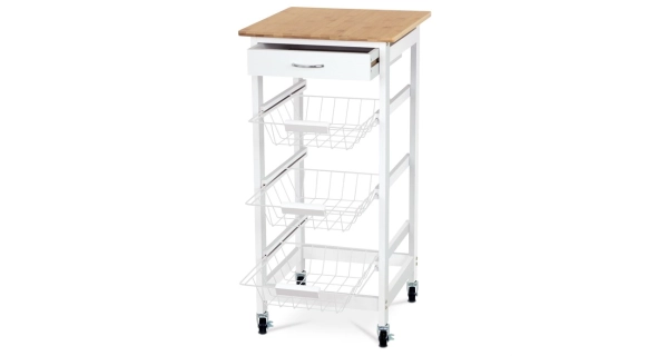 Regál na kolečkách CANDIDA typ 1, bambus/bílá