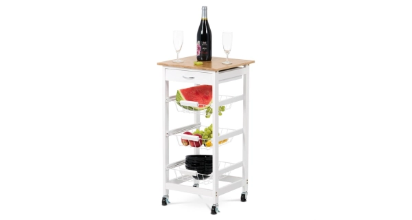 Regál na kolečkách CANDIDA typ 1, bambus/bílá