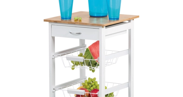 Regál na kolečkách CANDIDA typ 1, bambus/bílá