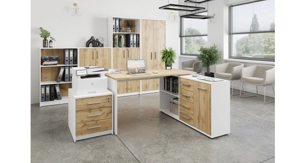 Regál nízký NEJBY GIANNI, bílá/dub wotan