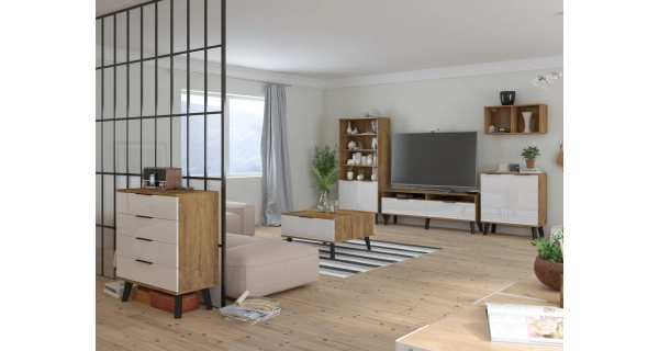 Regál OSMAK 2D, dub burgundský/bílý lesk, 5 let záruka