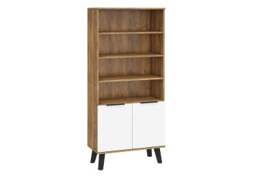 Regál OSMAK 2D, dub burgundský/bílý lesk